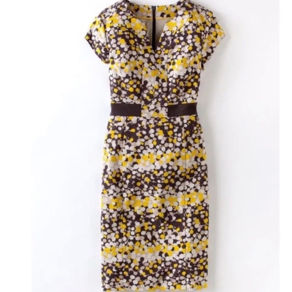Boden Notch Neck Sheath Dress Yellow/Grey Dot Size 2 - Picture 2 of 9